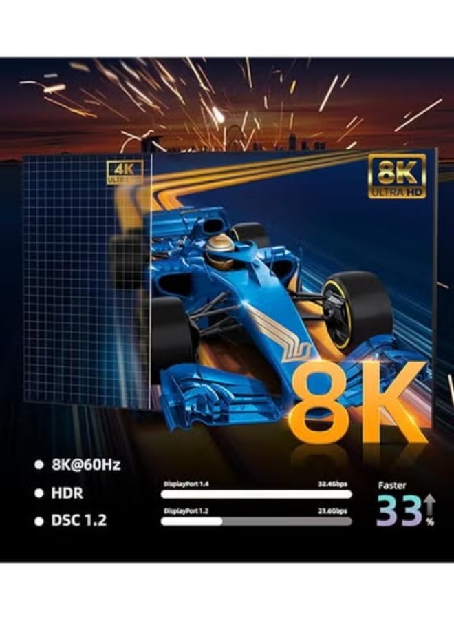 High-Speed 8K USB-C to DisplayPort 1.4 Cable - 6.6ft (2m) - Supports 8K@60Hz, 4K@144Hz, 2K@240Hz - Premium Type-C to DP 1.4 Adapter - Stable UHD Video & Audio - Image 4